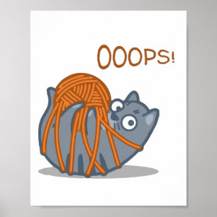 OEPEN! Funny Cute Cat Plays met Yarn Ball Poster