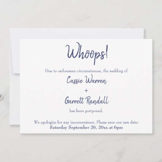 Oeps! Aankondiging van marineWhite Postponed Weddi (Voorkant)