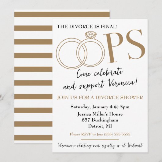 OEPS! Bruiloft na de Scheidingsfeest Kaart (Voorkant / Achterkant)