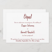 Oeps! Burgundy Postponed Wedding Announance Kaart (Voorkant / Achterkant)