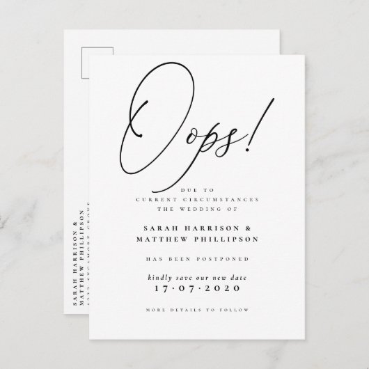 Oeps! Formele uitgestelde trouwkaart Uitnodiging Briefkaart (Voorkant / Achterkant)