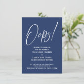 Oeps! Funny Delayed Wedding Simple Navy Card Kaart (Staand voorkant)