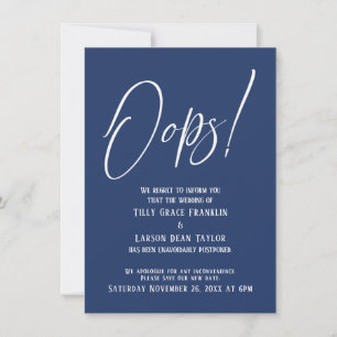 Oeps! Funny Delayed Wedding Simple Navy Card Kaart