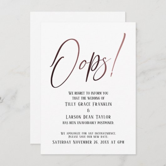 Oeps! Grappige vertraagde bruiloft aankondiging (Voorkant / Achterkant)