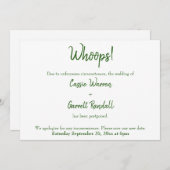 Oeps! Green White Postponed Wedding Announding Kaart (Voorkant / Achterkant)