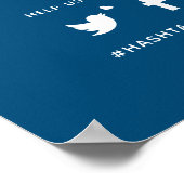Oeps hashtag bruiloft eenvoudig blauw wit poster (Hoek)