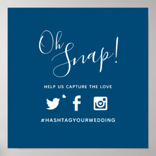 Oeps hashtag bruiloft eenvoudig blauw wit poster