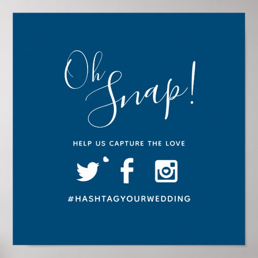 Oeps hashtag bruiloft eenvoudig blauw wit poster (Voorkant)