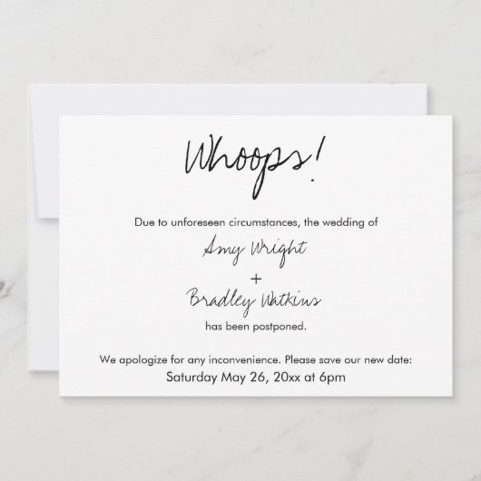 "Oeps!" Humoristische huwelijksaankondiging uitges Kaart (Voorkant)