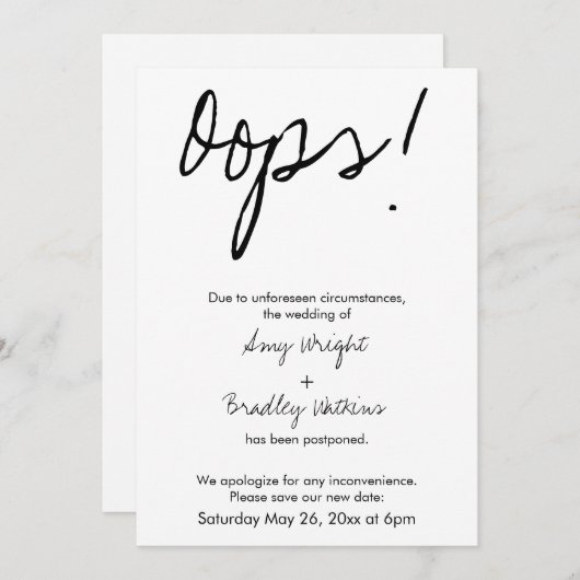 "Oeps!" Humoureuze uitgestelde aankondiging huweli (Voorkant / Achterkant)