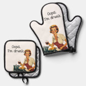 Oeps, ik ben Dunk Sarcastic Retro Housewife Ovenwant & Pannenlap Set (Voorkant / Achterkant)