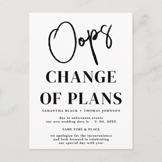 Oeps Uitgestelde Trouwdatum Aankondiging Briefkaar (Voorkant)