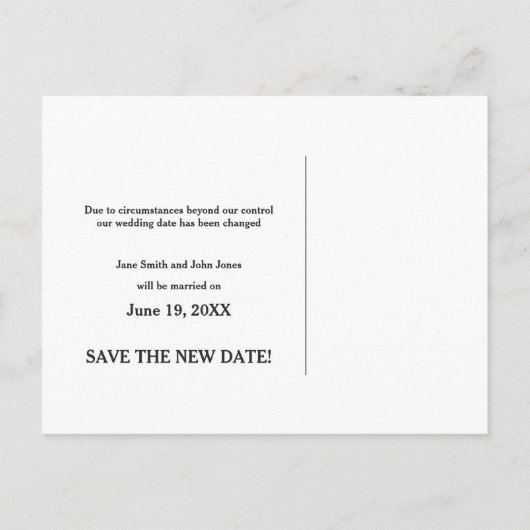 Oeps verander de bruiloft van de Datum sparen de d Aankondigingskaart (Achterkant)