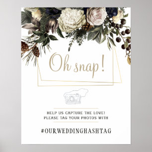 Oeps winter bloemen bruiloft hashtag bord poster