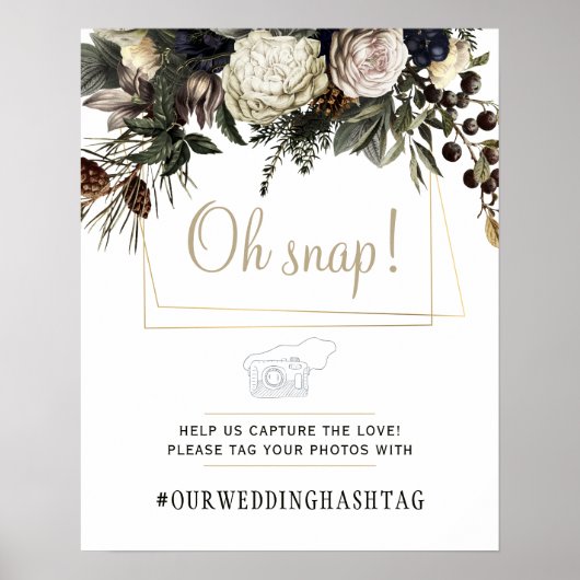 Oeps winter bloemen bruiloft hashtagg bord poster (Voorkant)
