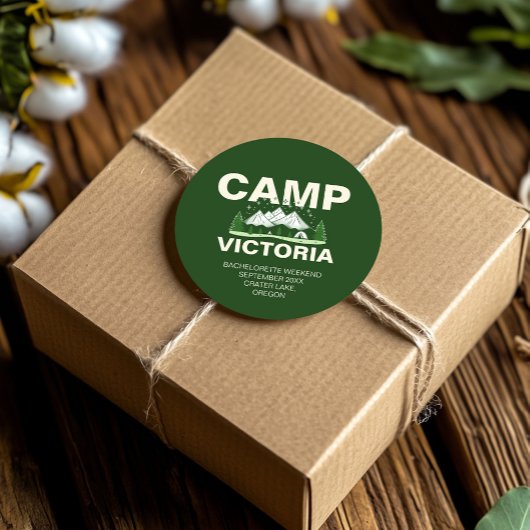 Oerbos Groene Moderne Kampeer Bachelorette Feest Ronde Sticker