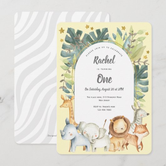 oerwoud 1e verjaardag, schattige safari dieren gee kaart (Voorkant / Achterkant)