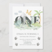 Oerwoud 1e verjaardag Waterverf Dinosaur Partij Kaart (Voorkant)