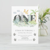 Oerwoud 1e verjaardag Waterverf Dinosaur Partij Kaart (Staand voorkant)