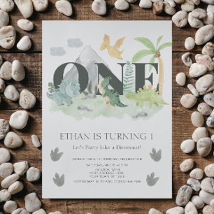 Oerwoud 1e verjaardag Waterverf Dinosaur Partij Kaart