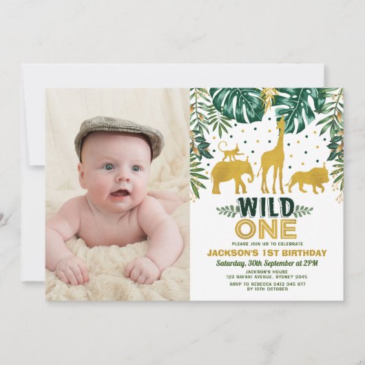 Oerwoud 1e Verjaardag Wild One Safari Animals Part Kaart (Voorkant)