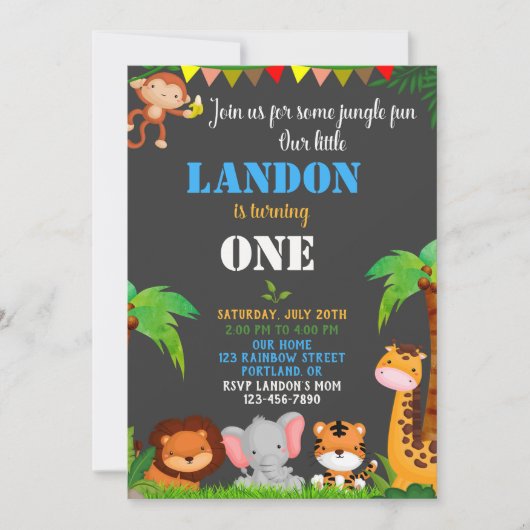 Oerwoud 1e verjaardagsuitnodiging Wilde één uitnod Kaart (Voorkant)