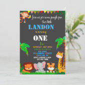 Oerwoud 1e verjaardagsuitnodiging Wilde één uitnod Kaart (Staand voorkant)