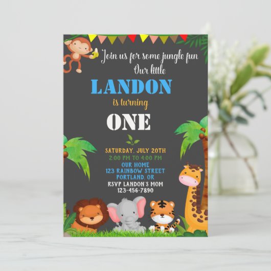 Oerwoud 1e verjaardagsuitnodiging Wilde één uitnod Kaart (Staand voorkant)