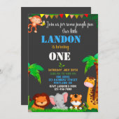 Oerwoud 1e verjaardagsuitnodiging Wilde één uitnod Kaart (Voorkant / Achterkant)