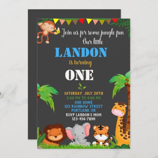 Oerwoud 1e verjaardagsuitnodiging Wilde één uitnod Kaart (Voorkant / Achterkant)