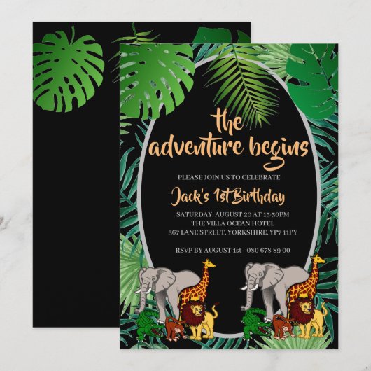 Oerwoud 1ste verjaardag Het avontuur begint met Sa Kaart (Voorkant / Achterkant)