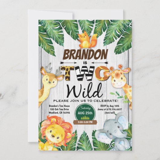 Oerwoud 2e verjaardag uitnodiging. Jongen safari z Kaart (Voorkant)