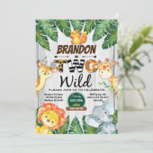 Oerwoud 2e verjaardag uitnodiging. Jongen safari z Kaart (Staand voorkant)