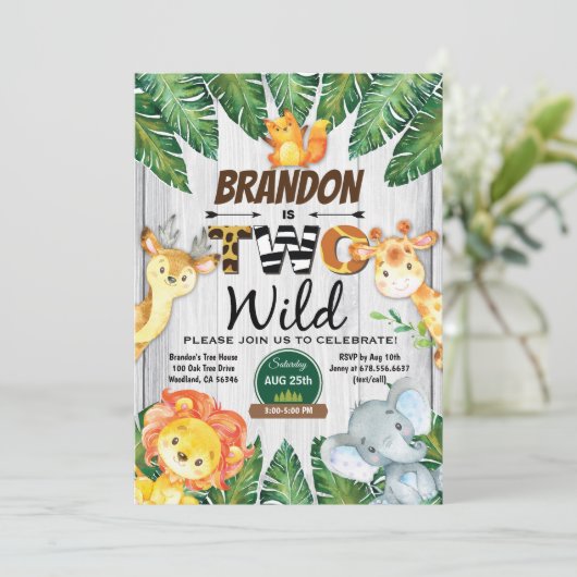Oerwoud 2e verjaardag uitnodiging. Jongen safari z Kaart (Staand voorkant)
