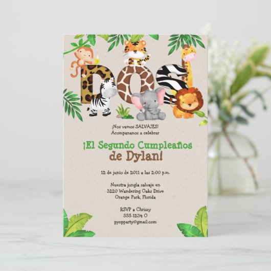 Oerwoud 2e verjaardag Uitnodigingen - Español (Staand voorkant)