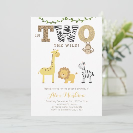 Oerwoud 2e verjaardag Uitnodigingen, Zebra van de Kaart (Staand voorkant)