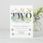 Oerwoud 2e Verjaardag Waterverf Dinosaur Party Kaart (Staand voorkant)