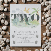 Oerwoud 2e Verjaardag Waterverf Dinosaur Party Kaart