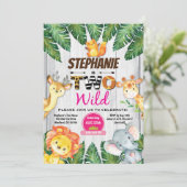 Oerwoud 2e verjaardagsuitnodiging Girl safari zoo  Kaart (Staand voorkant)