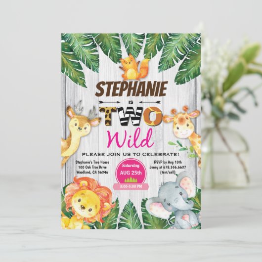 Oerwoud 2e verjaardagsuitnodiging Girl safari zoo  Kaart (Staand voorkant)