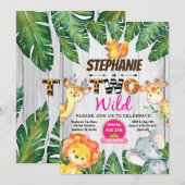 Oerwoud 2e verjaardagsuitnodiging Girl safari zoo  Kaart (Voorkant / Achterkant)