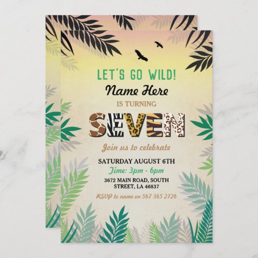 Oerwoud 7e verjaardag Safari ZOO Wilde Kaart (Voorkant / Achterkant)