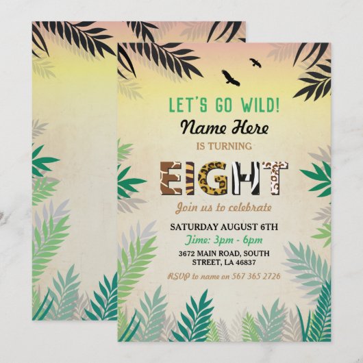 Oerwoud 8e verjaardag van de achtste verjaardag va kaart (Voorkant / Achterkant)