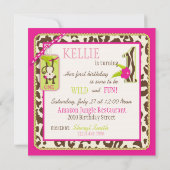 Oerwoud aap eerste verjaardag uitnodiging roze (Achterkant)