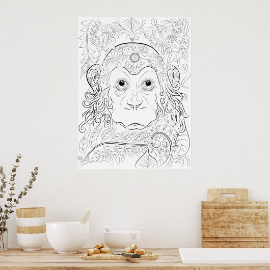 Oerwoud aap volwassen kleurstof poster (Keuken)