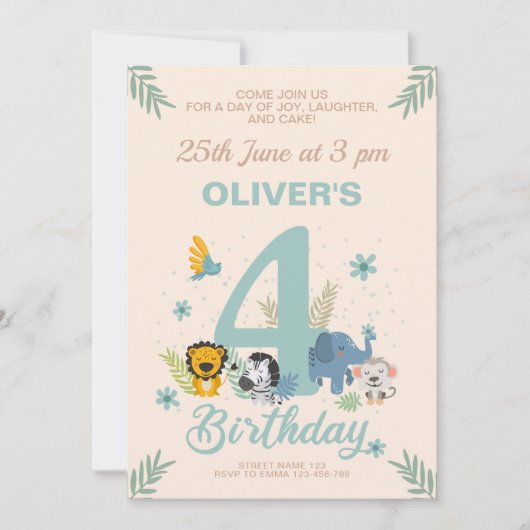 Oerwoud Adventure Blue Vierde Verjaardag Kaart (Voorkant)