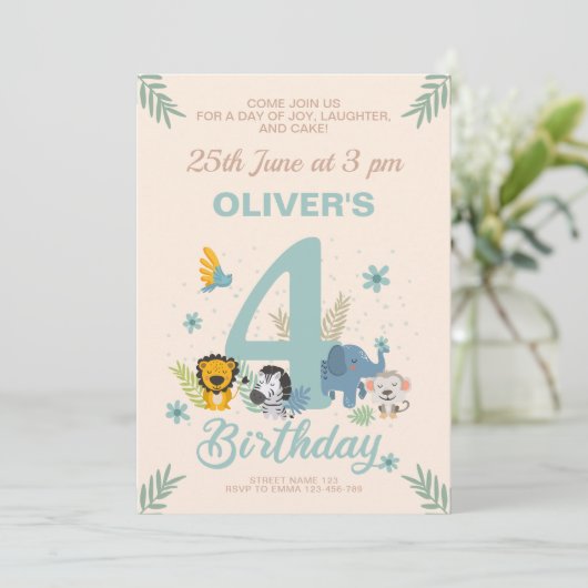 Oerwoud Adventure Blue Vierde Verjaardag Kaart (Staand voorkant)