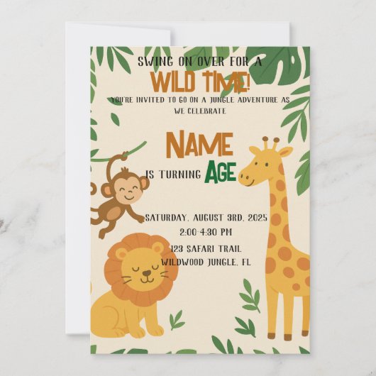 Oerwoud Adventure Invitation – Leuk en levendig fe Kaart (Voorkant)