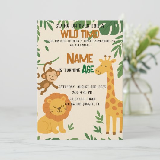 Oerwoud Adventure Invitation – Leuk en levendig fe Kaart (Staand voorkant)