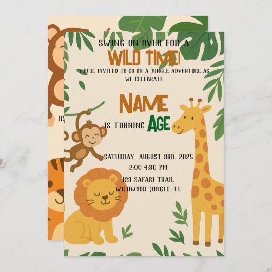 Oerwoud Adventure Invitation – Leuk en levendig fe Kaart (Voorkant / Achterkant)